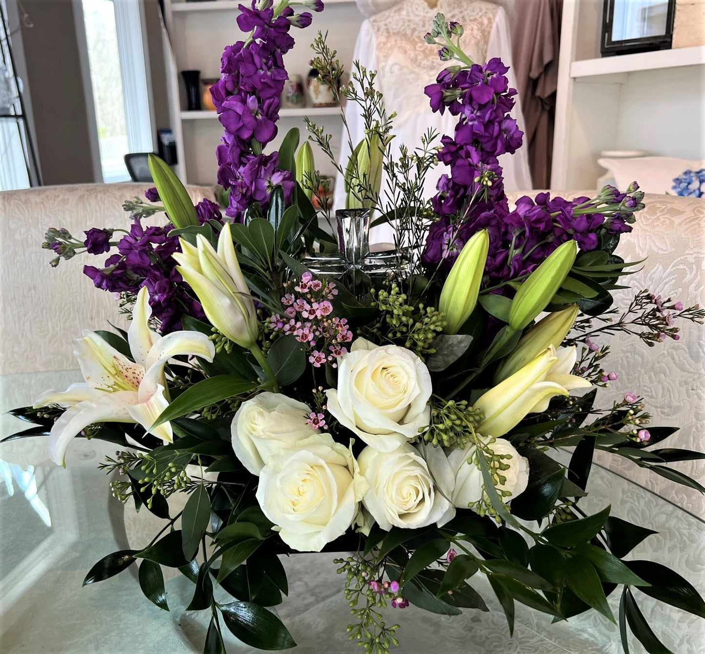 Peaceful Cross - With White & Accent Flowers