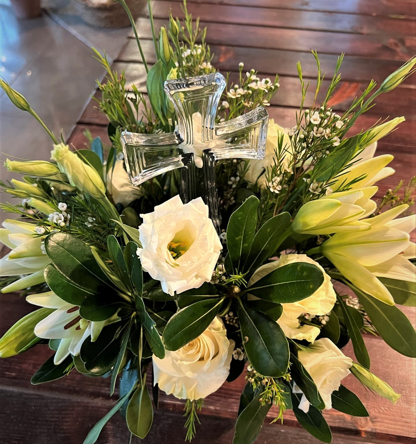 Peaceful Cross - White Flowers